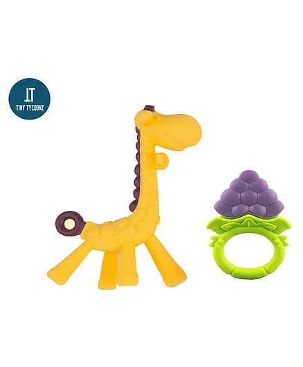 Tiny Tycoonz Fruit Shape and Giraffe Shaped Silicone Teether - Pack of 2 - Multicolor