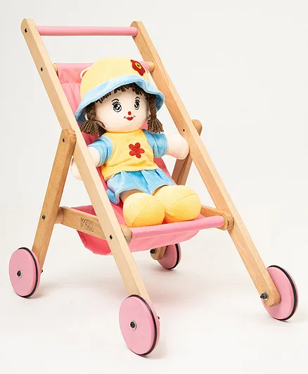 Dolls Pushchair Rocking Potato Wooden Doll Stroller- Pink Online - Main Image