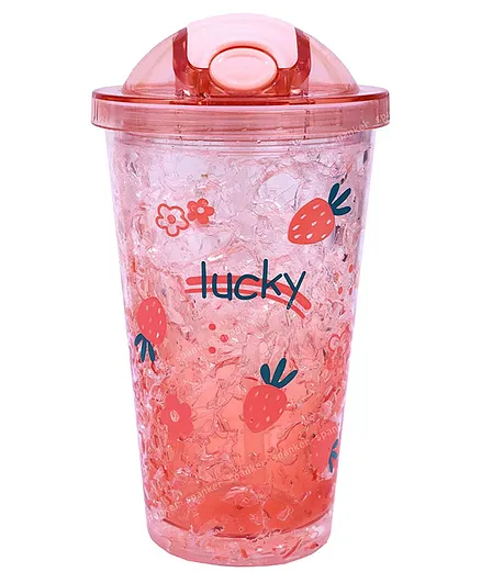 Spanker Icing Design Water Bottle Tumbler Sipper Cup with Heavy Quality Reuseable Plastic Cup with Lid and Straw Pop Up Open Heavy Material - 400 ml