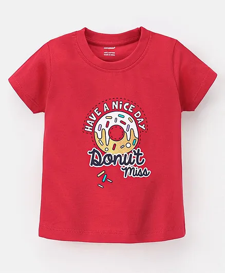 CUCUMBER Cotton Knit Half Sleeves T-Shirt Donut Print - Red