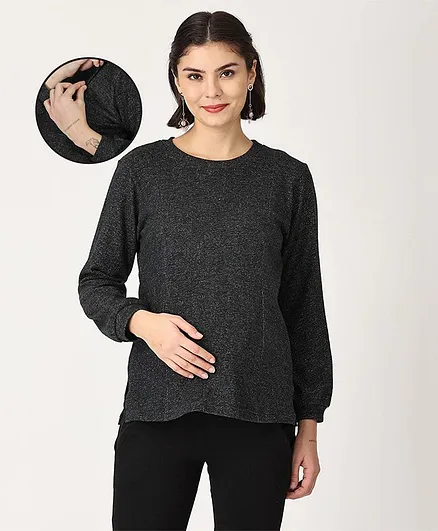 The Mom Store Full Sleeves Solid Maternity Sweatshirt - Black