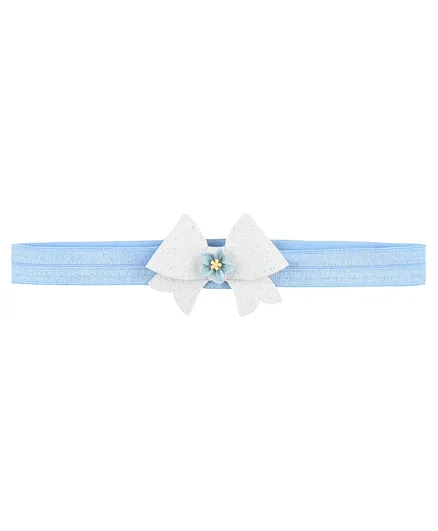Aye Candy Flower Appliqued Bow Headband - White & Blue