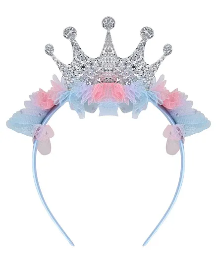 Aye Candy Christmas Theme Dark Shaded Tulle Crown Hairband - Pink & Blue