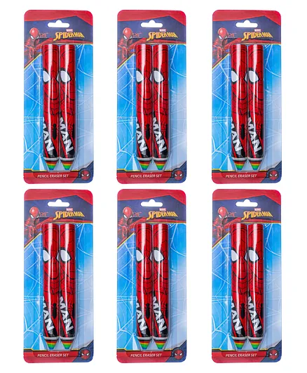 Marvel Genuine Licensed Spiderman Pencil Shaped Non-Toxic Erasers Pack of 12 (Colour May Vary)
