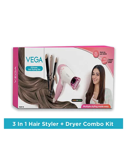 VEGA Ultimate Hair Styling Set 3 In 1 Hair Styler & Dryer Combo Kit - Pink  Online in India, Buy at Best Price from  - 12709625