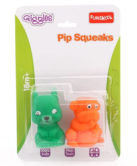 Giggles Pip Sqeaks Monkey & Bear Bath Toys Pack Of 2 - Orange & Green