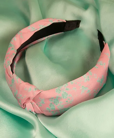 Jewelz Floral Printed Top Knot Turban Style Headband - Pink