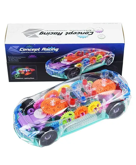 3D Transparent Car with 360 Degree Rotation Gear Simulation Mechanical Car With Light & Sound - Colour May Vary