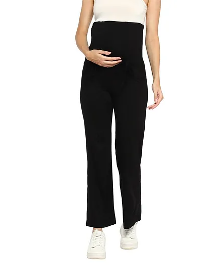 Momsoon Cotton Lycra Maternity Yoga Pant - Black