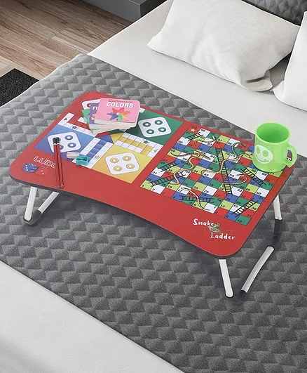 Small Foldable Study  Cum Activity Table Ludo & Snake n Ladder Game Theme - Multicolour