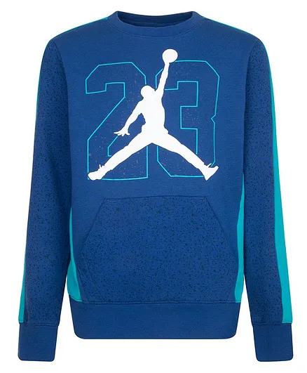 JORDAN Kids Full Sleeves Abstract Printed Air Speckle French Terry Crew - Blue