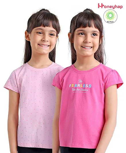 Honeyhap Premium 100% Cotton Half Sleeves T-Shirt with Bio Finish Pack of 2 - Pink