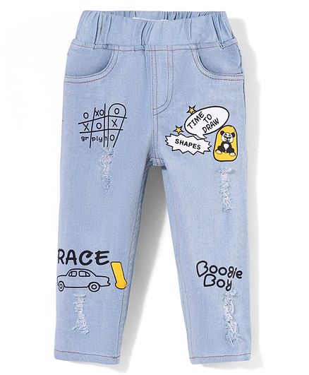 Kookie Kids Denim Full Length Solid Jeans Text Print- Blue