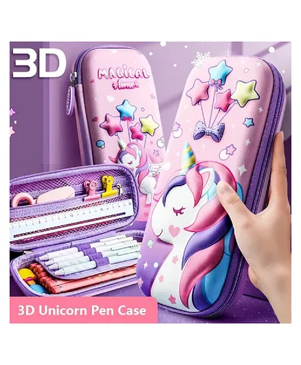 Wishkey Cute Dino Pencil Pouch Big Pencil Case for Kids Stationery Organizer Pen Pouch - Pink