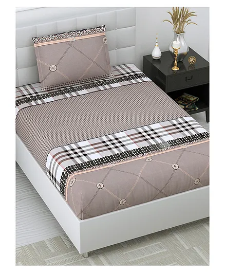 Dream Weaverz Single Bed Bedsheet Digital Printed Soft Cotton Full Single Size - Beige