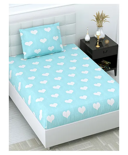 Dream Weaverz 5D Designer Heart Print 220 TC Cotton Single Bedsheet with 1 Pillow Cover- Light Green