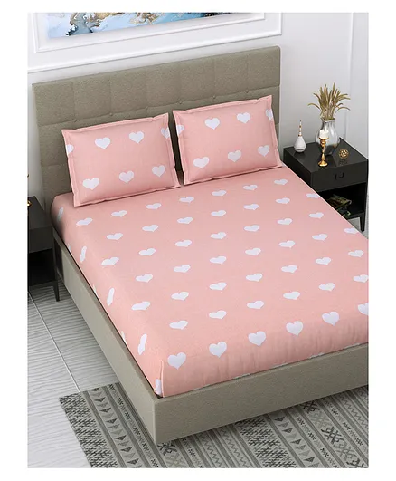 Dream Weaverz 5D Designer Print 220 TC Cotton Double Bedsheet with 2 Pillow Covers - Queen - Pink