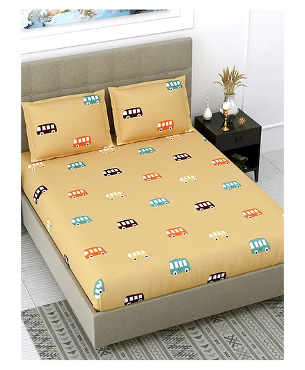 Dream Weaverz 220 TC King Bedsheet with 2 Pillow Covers - Beige & Orange