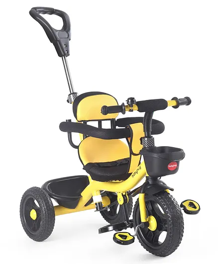 Babyhug Gladiator Tricycle With Parental Push Handle & Cushion Seat - Yellow