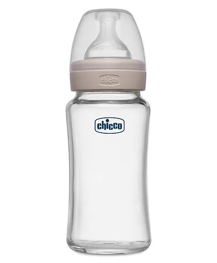 Chicco Well Being Glass Feeding Bottle Medium Flow Beige- 240 ml
