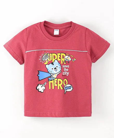 Tango Cotton Half Sleeves T-Shirt Super Hero Kitty Print - Red