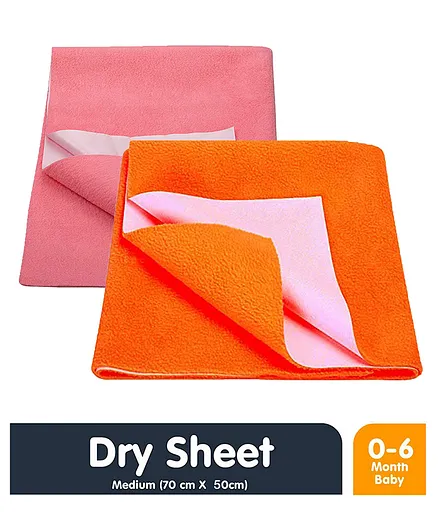 Moms Home Kids Solid Waterproof Protector Dry Sheet Pack Of 2 - Pink & Orange