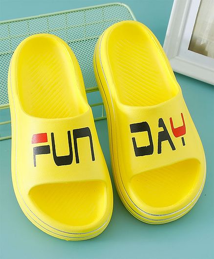 Honeyhap Slip on Sliders with Text Graphics - Yellow