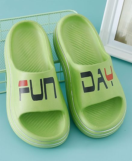 Honeyhap Slip on Sliders with Text Graphics - Green