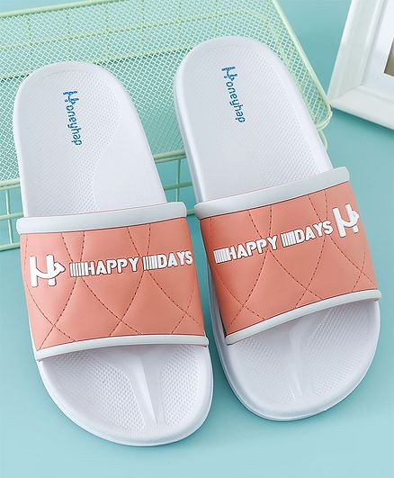 Honeyhap Slip on Sliders with Text Graphics - Orange