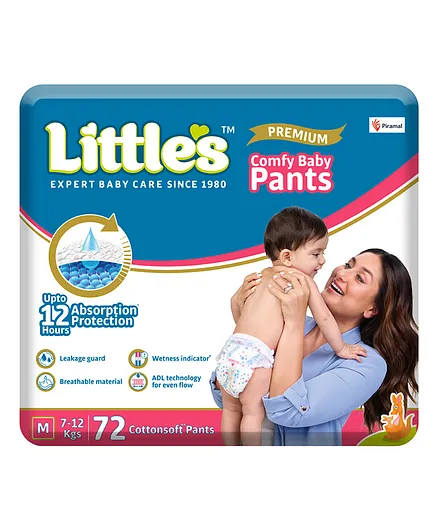 Little's Comfy Baby Pants Diapers Medium Size with Wetness Indicator and 12 hours Absorption - 72 Pieces