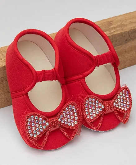 Daizy Stones Embellished Bow Detail Booties - Red