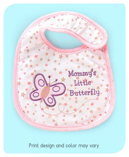 Babyhug Bib Velcro Closure Butterfly Embroidery (Color & Print May Vary)