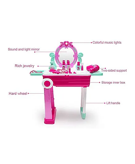 Planet of Toys  Beauty Vanity Set Makeup Toy for Girls Pretend Play Toy Cosmetics - Pink