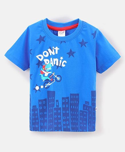 Simply Cotton Sinker Half Sleeves T- Shirt Dino Print - Blue