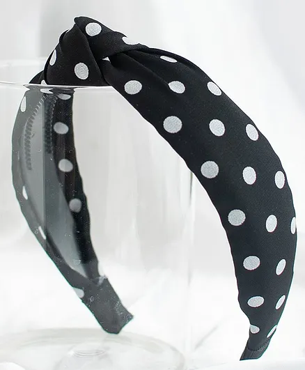 Jewelz Polka Dots Printed Knot Detail Hair Band - Black & White