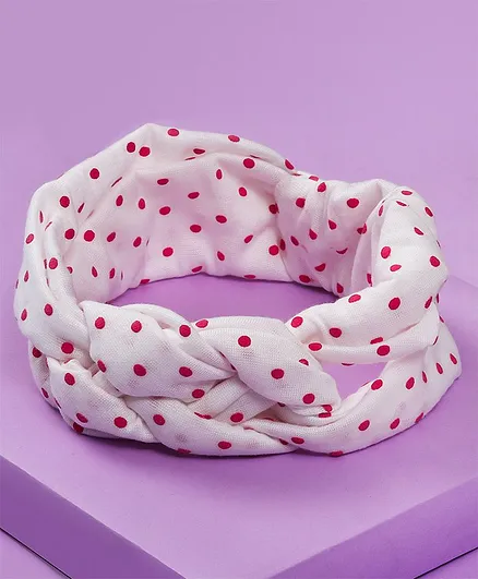 Arendelle Twisted Design Polka Dots Printed Headband - White