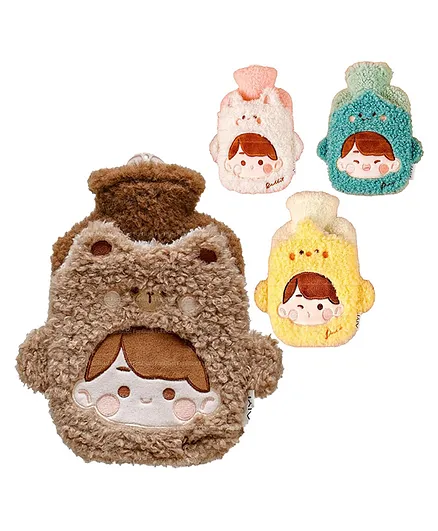 FunBlast Cartoon Design Hot Water Bag with Soft Cover 1000 ml - Brown