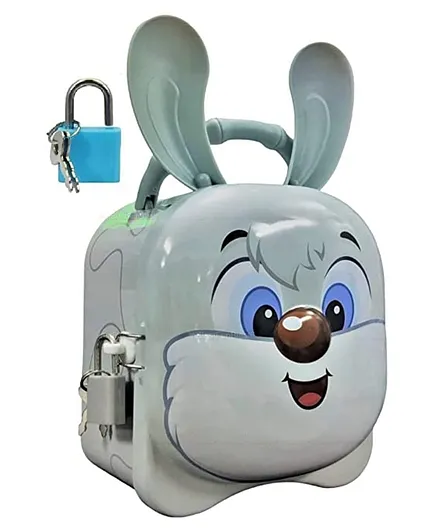 Archies Bunny Shaped Coin Money Box Piggy Bank with Key for Kids - Grey