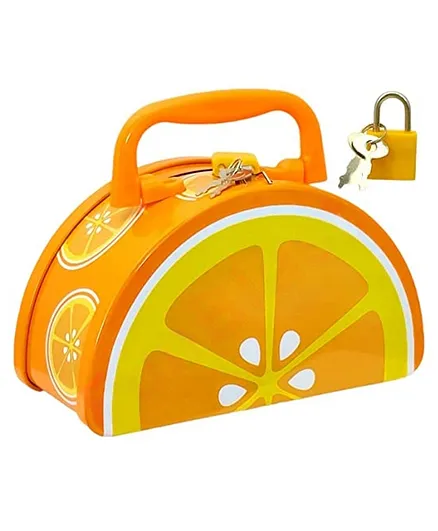 Archies Fruit Shaped Coin Money Box Piggy Bank with Key - Orange