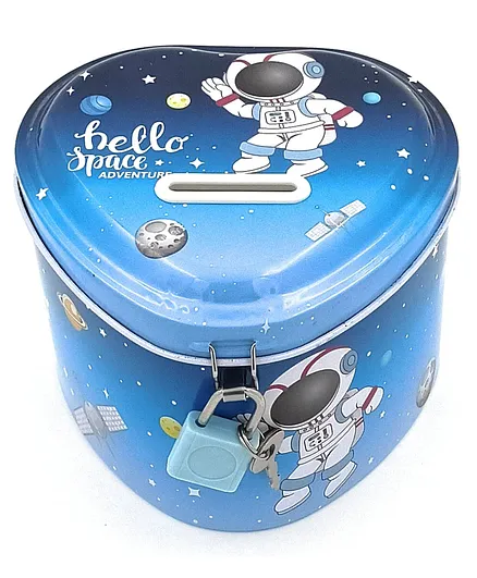 Archies Spaceship Heart Shaped Coin Money Box Piggy Bank with Key - Blue