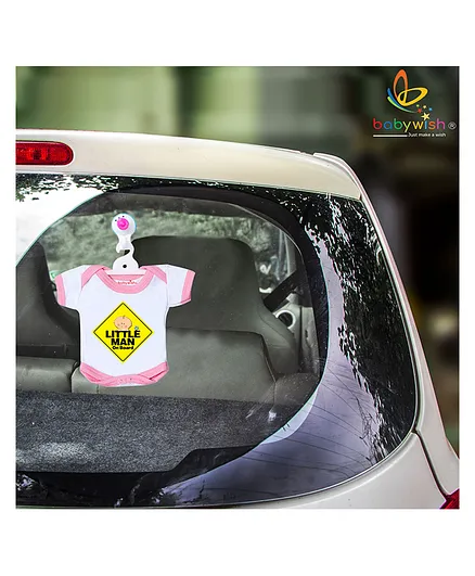 babywish Baby on Board Car Decals Cloth Safety Sign Board Come with One Hanger & One Large Vaccum Suction Cups Little Man On Board- Pink