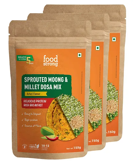 Foodstrong Sprouted Moong Dosa Mix Achari Pack of 3 - 150 Gm each