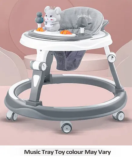 Baby Multi Function Adjustable Height Baby Walker with Toy Bar & Music - Grey White
