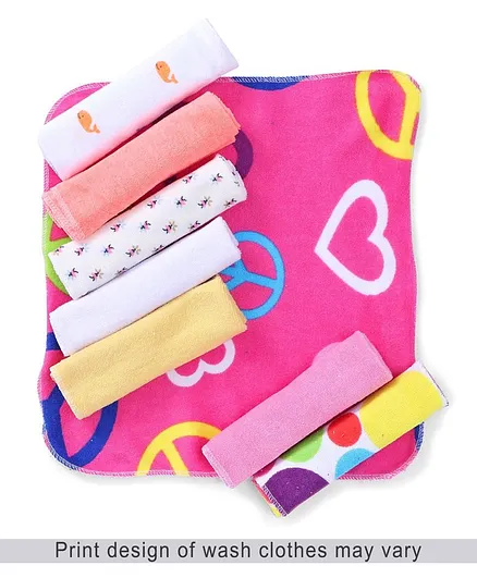 Babyhug Printed Knit Wash Cloth Pack of 8 - Multi Color
