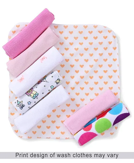 Babyhug Printed Knit Wash Cloth Pack of 8 (Color And Print May Vary)