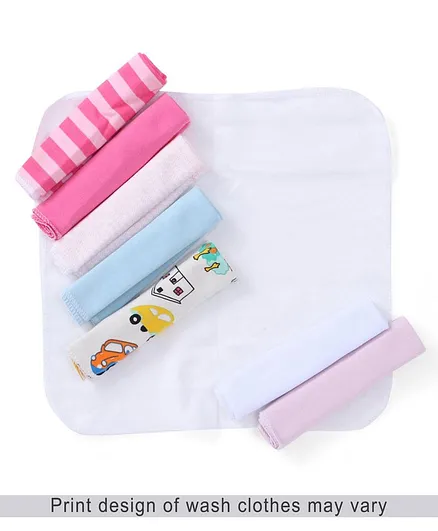 Babyhug Knit Wash Cloth Pack Of 8 (Color & Print May Vary)