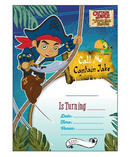 Captain Jake And the Neverland Pirates Invitations Pack of 10 - Blue