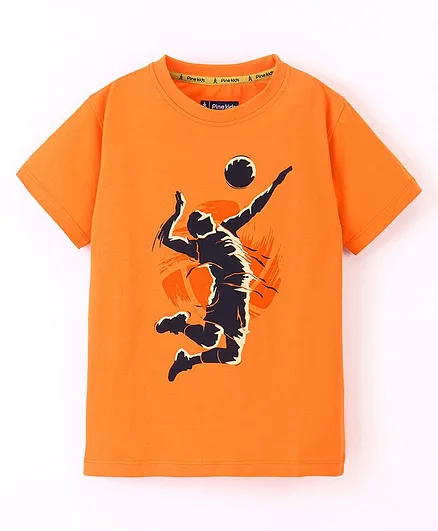 Pine Kids 100% Cotton Half Sleeves Biowashed T-Shirt Ball Print - Orange