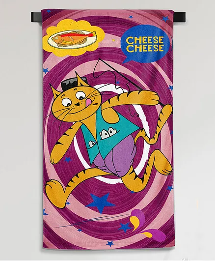 Sassoon Cartoon Printed Medium Cotton Bath Towel in 300 GSM for Kids Cheese- Pink