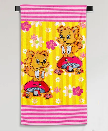 Sassoon Cartoon Printed Medium Cotton Bath Towel in 300 GSM for Kids Jump & Fly High- Pink